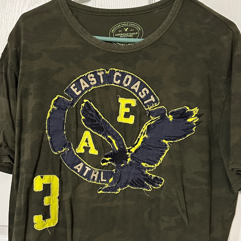 American Eagle Outfitters Dark Camouflage Tee with Eagle Design